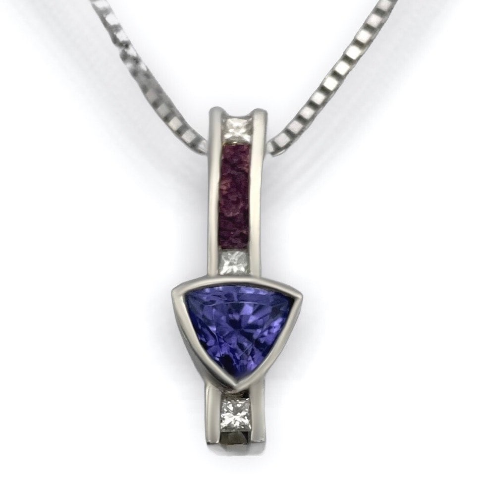 Platinum and Purple Gold Tanzanite and Diamond Pendant with Chain